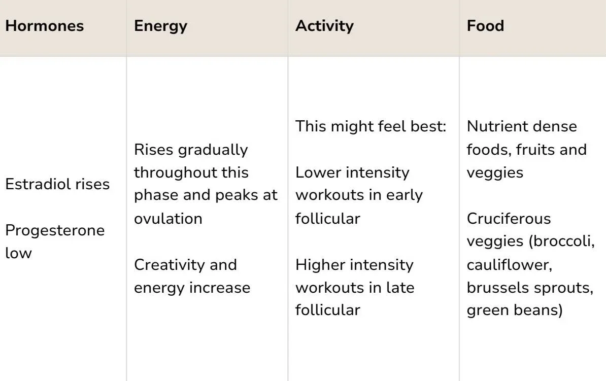 Cycle syncing guidance for the follicular phase: energy, activity, nourishment and focus
